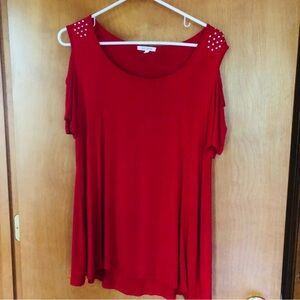 Red Women's Top/ Open Studded Shoulders